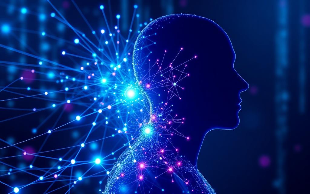Visualização de rede neural de IA preditiva aplicada à saúde